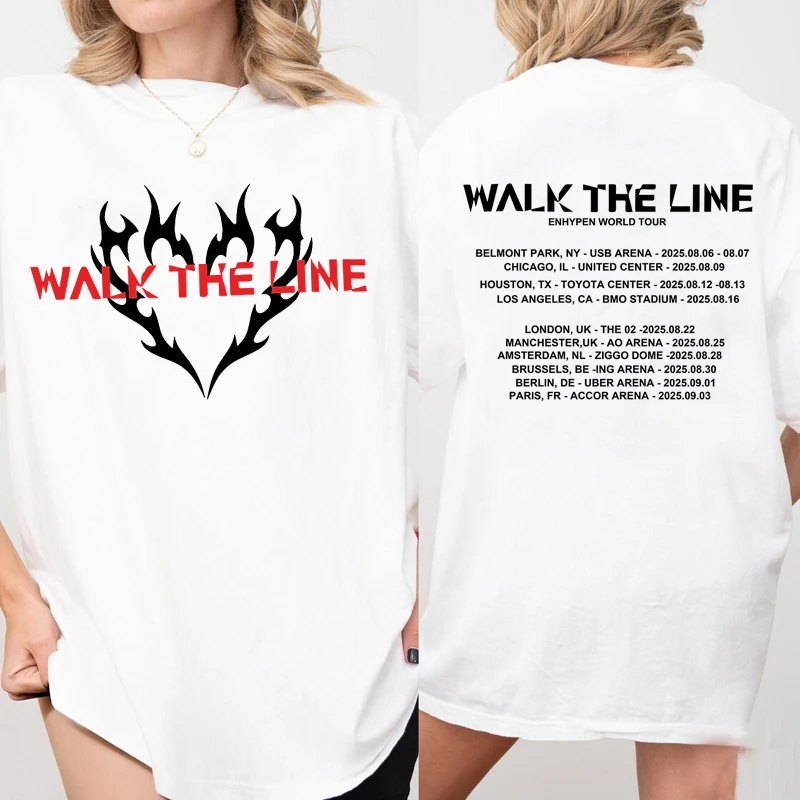 Walk The Line Tour T-Shirt Kpop Concert Merch Tee Men Women Casual Short Sleeve Round Neck T Shirt Streetwear Unisex Loose Tee
