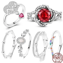 Ring 925 Sterling Silver Red Zircon Valentine's Day Shiny Zircon Simple Ring Women's Exquisite Wedding Engagement Birthday