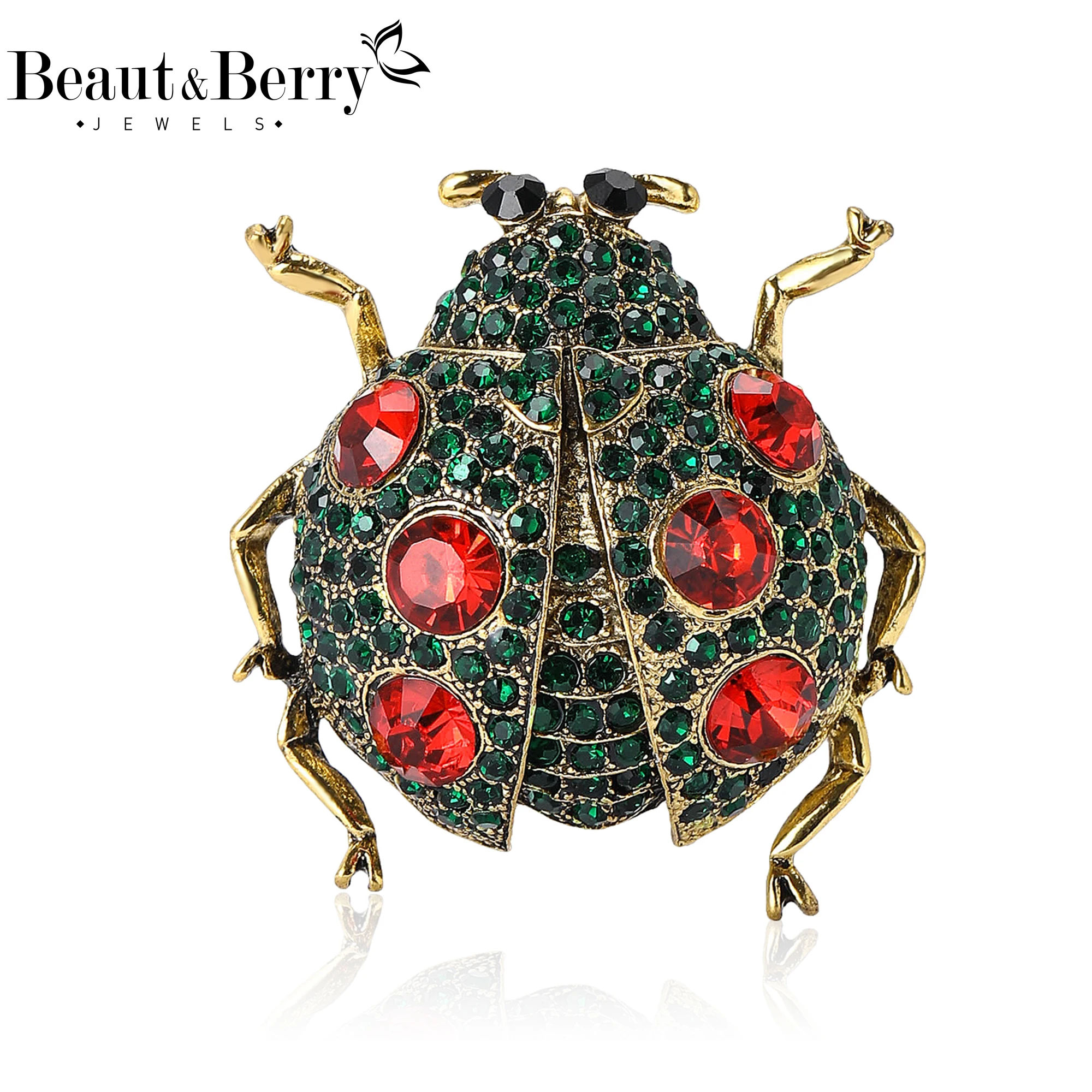 Beaut&Berry Trendy Rhinestone Ladybird Brooches for Women Insect Pins Casual Party Accessories New Gifts Friends Decoration