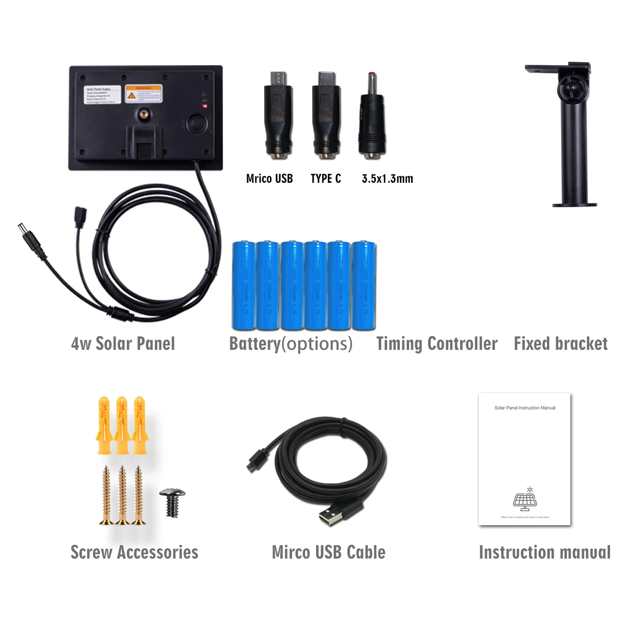 Imagem -06 - Painel Solar para Câmera de Segurança Externa dc Micro Usb tipo c Saída Carga de Células Solares Bateria Embutida 18650 4w em 5v