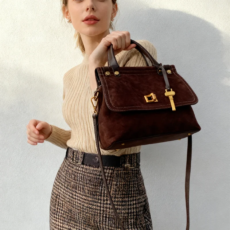 

Роскошные брендовые сумки Rodeo 2025, кожаные коричневые замшевые сумки с золотой пряжкой, модная женская сумка на плечо