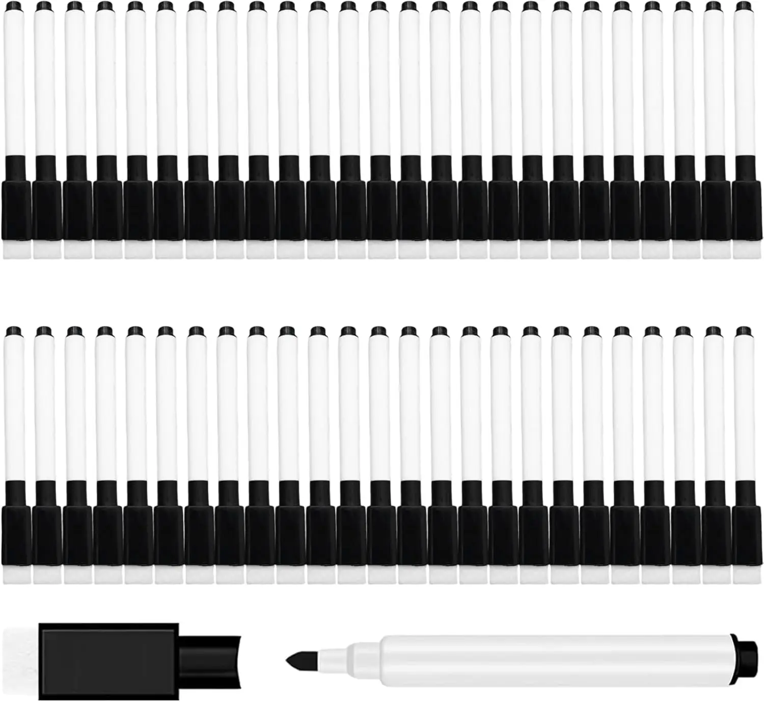 50Pcs Double Head Dry Erase Whiteboard Markers Black Ink Built-in Eraser for Office School Drawing Stationery Supplies