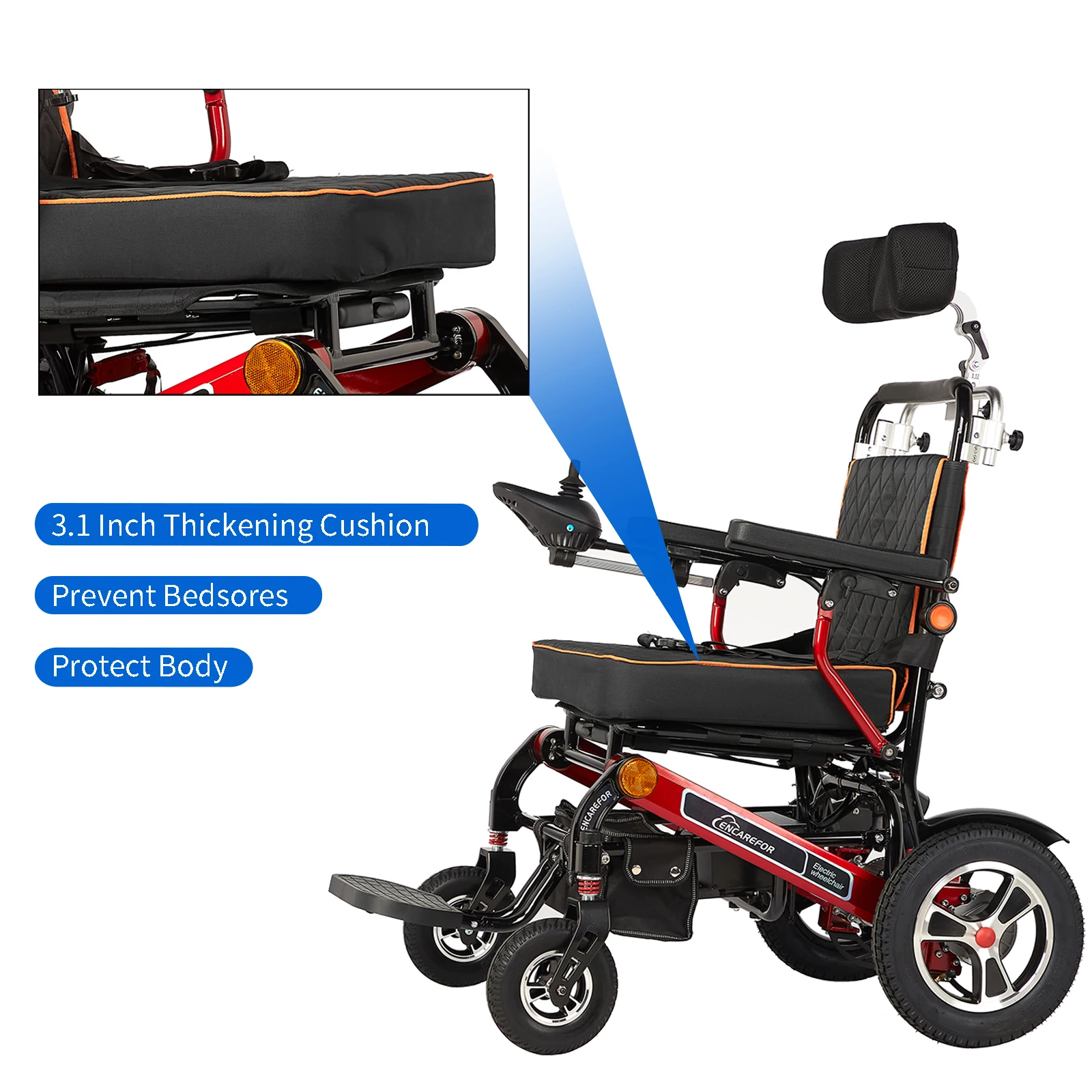 Faltbarer Elektrorollstuhl für Erwachsene, Leichter Aluminium-Elektrorollstuhl mit Verstellbarer Kopfstütze, Neigbarer Senioren-Mobilitätsroller für Alle Terrains – Detail 5