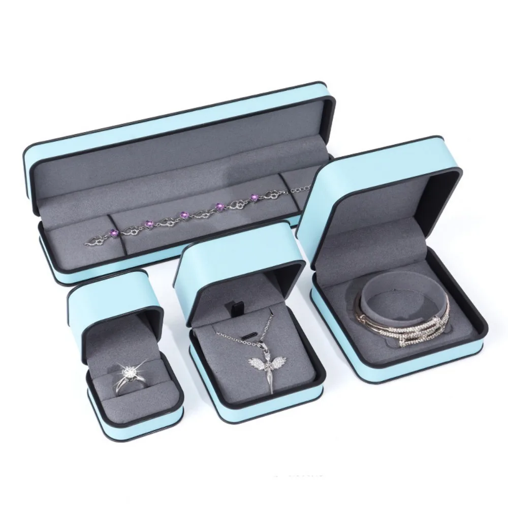 

Luxury Rectangular PU Jewelry Box Black Edge Round Corner Flap Jewelry Packaging Boxes Fashion Ring Gift Box Engagement