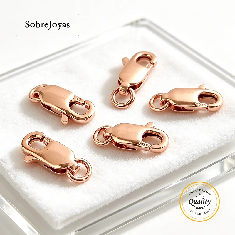 Cierres de Langosta de Oro Rosa de 14K con Anillo Abierto, Calidad Italiana, Fuertes, Venta al por Mayor, Fornituras de Joyería DIY, Cierre de Langosta