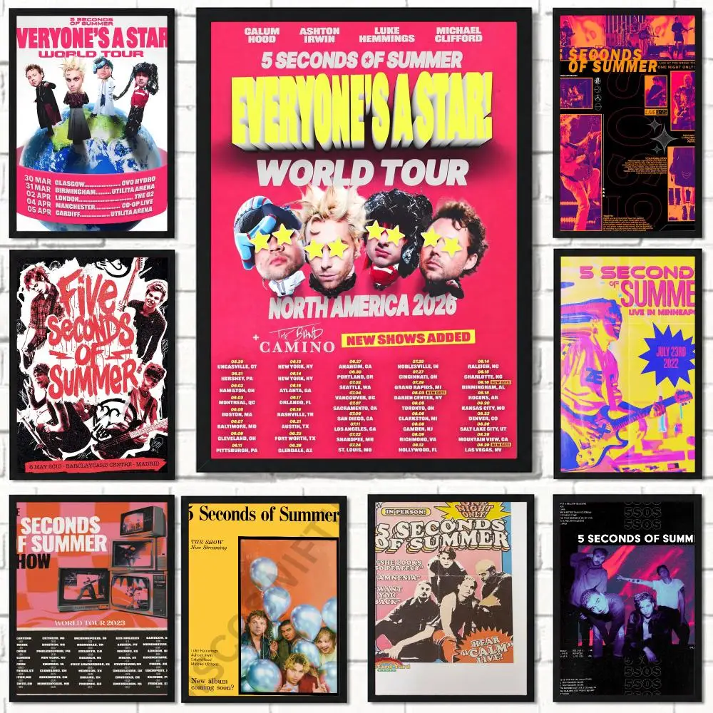 band S-5 Seconds of Summer-R Poster Self Adhesive Wall Decor for Modern Home Cafe Office and Bar