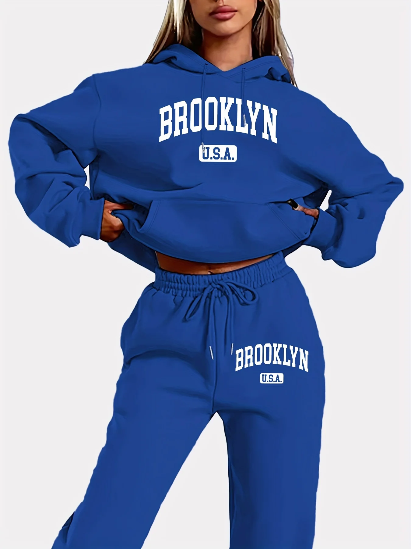 Conjunto de sudadera con capucha y pantalones de chándal con estampado de letras para mujer, manga larga, sudadera con capucha, conjunto casual de 2 piezas, ropa urbana, 2026