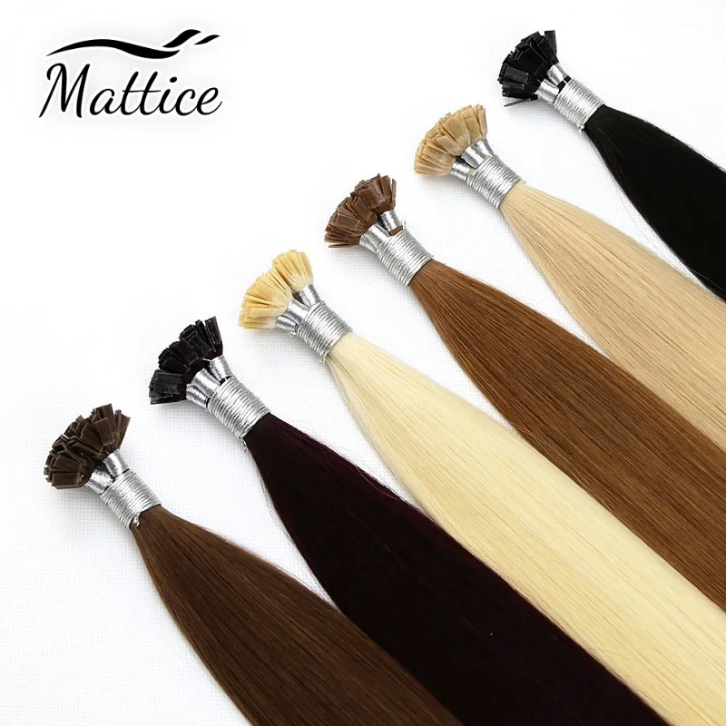 Flat Tip Hair Extensions Straight Human Hair 1.2cm Keratin Hair Fusion Extension Nail Bond Capsule Remy Hair 1g/Strand 26inch