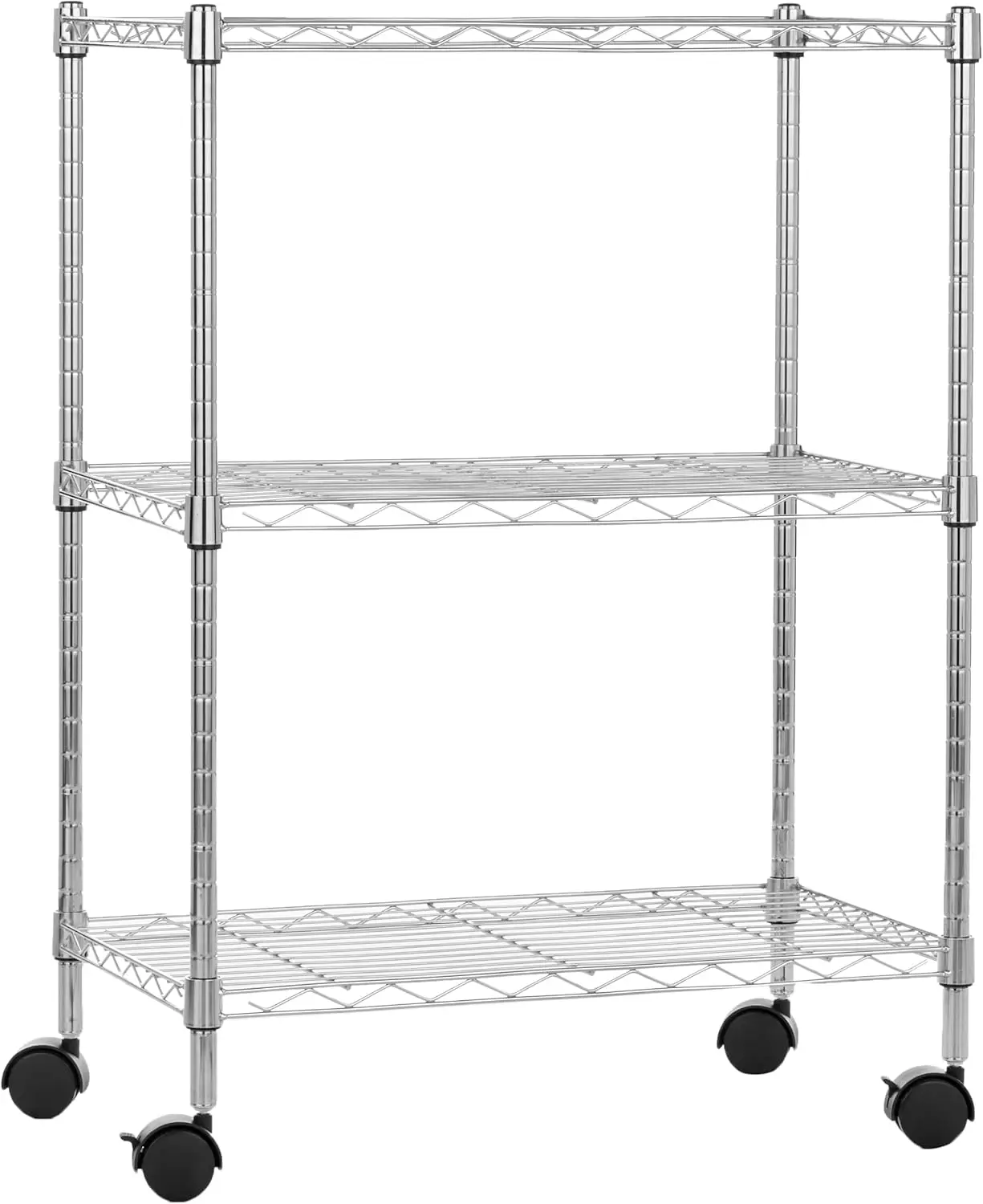 

Amazon Basics 3-Shelf Adjustable, Heavy Duty Storage Shelving Unit on 2'' Pp Plastic Wheel Casters, Metal Organizer Wire Rack, 2