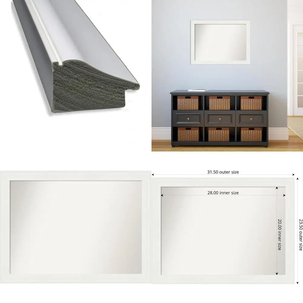 

Custom 23x31 White Vanity Mirror for Bathroom, Horizontal and Vertical Hanging, Medium Casual Wood Style Wall Decor