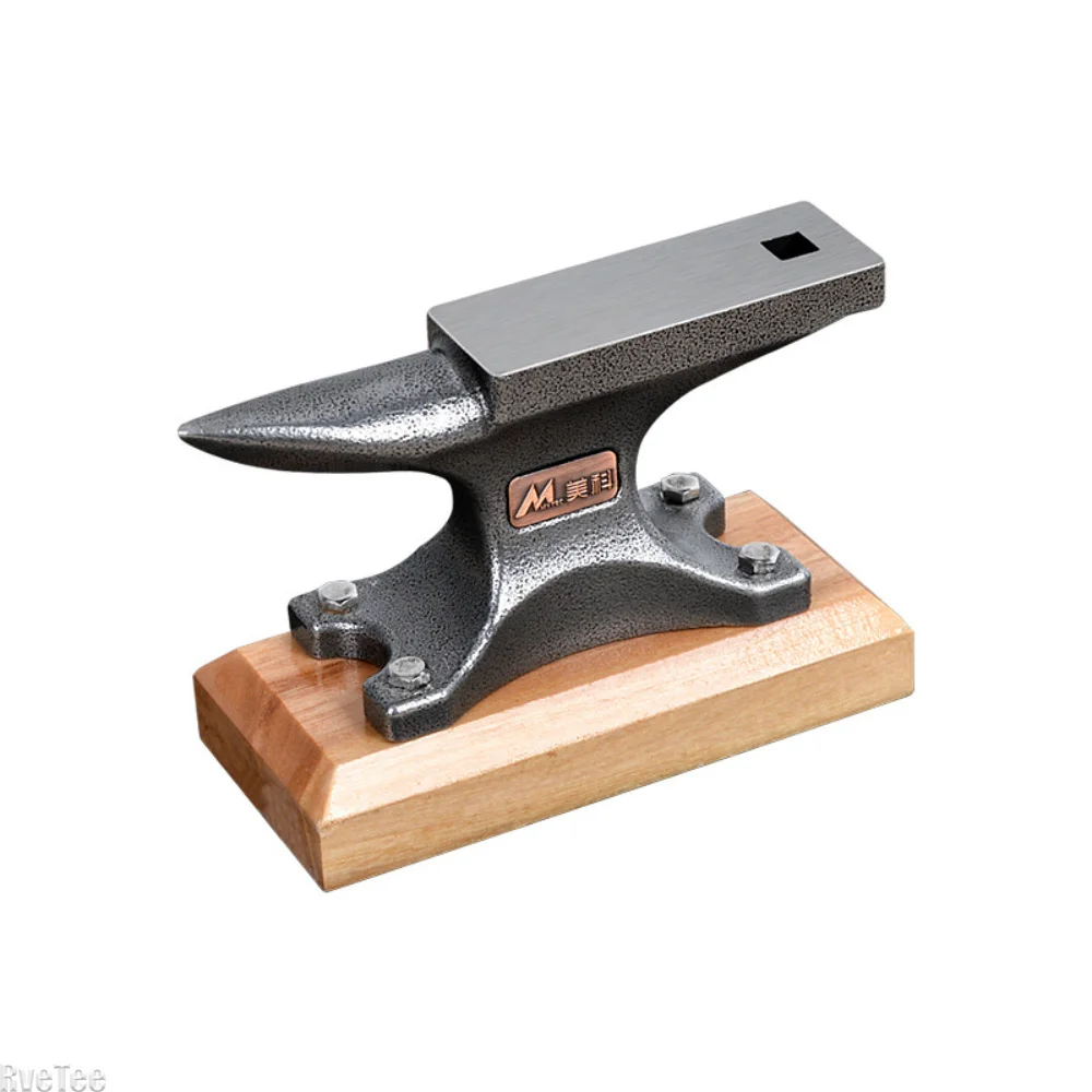 Wooden Base Vintage Horned Steel Anvil Delicate High Hardness for Jewelry High-precision Parts Processing DIY