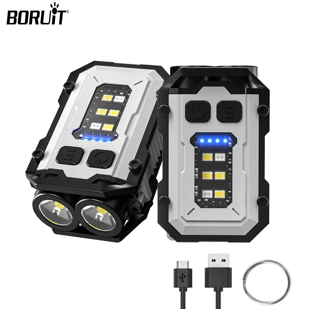 

BORUiT LED Flashlight Keychain Samll EDC Torch Type-C Rechargeable Lamp Waterproof With Magnet Portable Camping Fishing Lantern