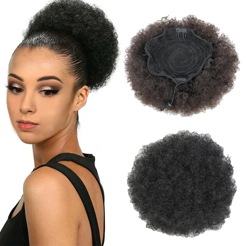 WIGSIN syntetyczny Afro Puff krótki perwersyjne kręcone włosy kok sznurkiem Wrap klip w kucyk Updo doczepiane włosy treska dla kobiet