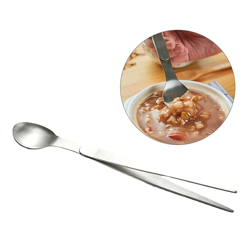 

2 in 1 Stainless Steel Tasting Spoon Tweezers Dual Function for Party Kitchen Accessories Chef Cooker Spoon Gadget