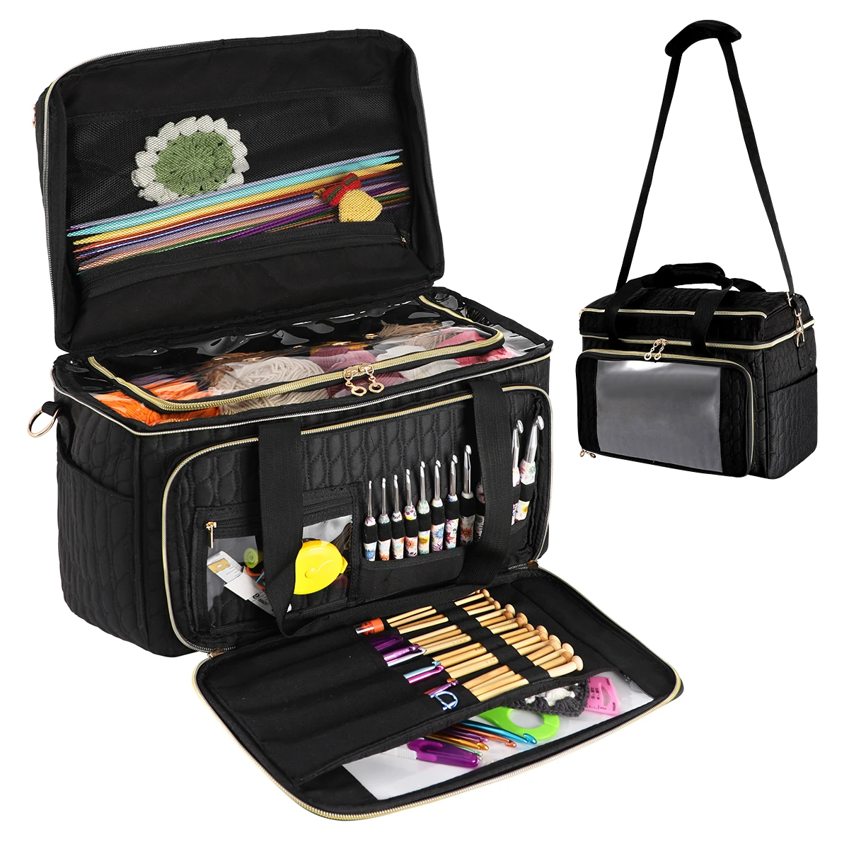 Nouveau sac de rangement de fil de grande capacité, crochets en laine, aiguilles à tricoter, sacs de rangement fourre-tout, outils de couture, sac organisateur d'accessoires