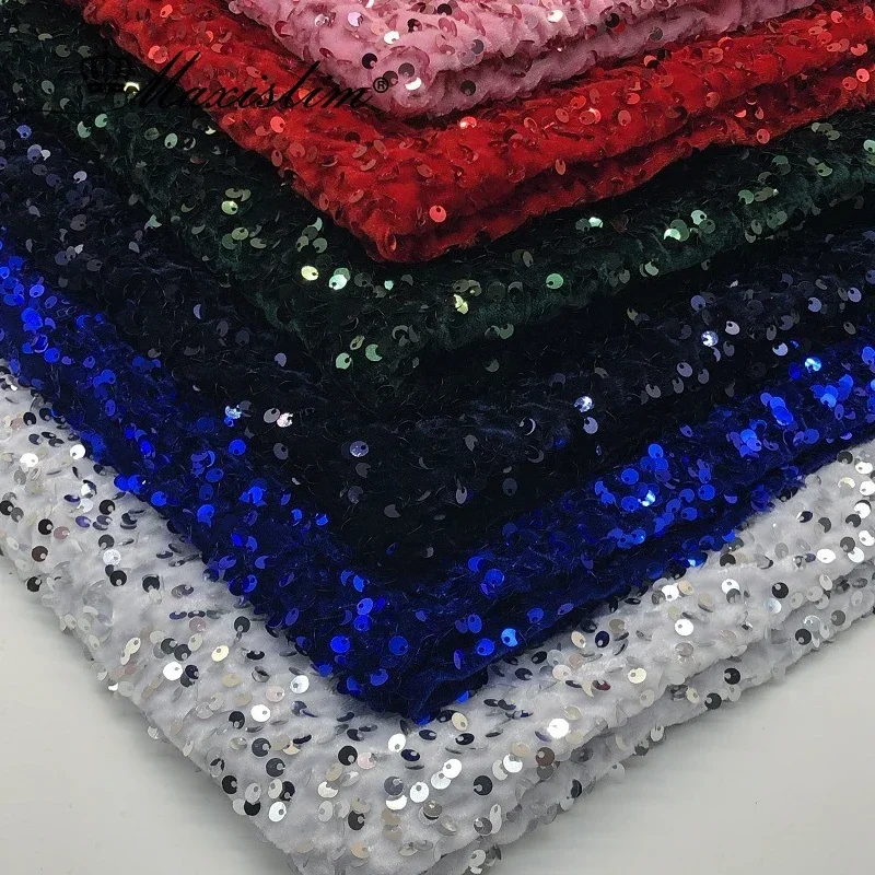 1 /3/5Yards 19 Colors 5MM Sequin Fabrics By Yards Velvet Reflective Single Side Fabric DIY Designer Sewing Children Dress