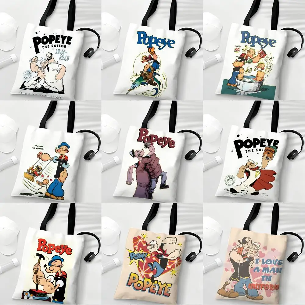 

Cartoon P-PopeyeS Storage Bags Lightweight Eco Friendly Fashionable Multi Purpose Large Capacity Canvas Shoulder Tote