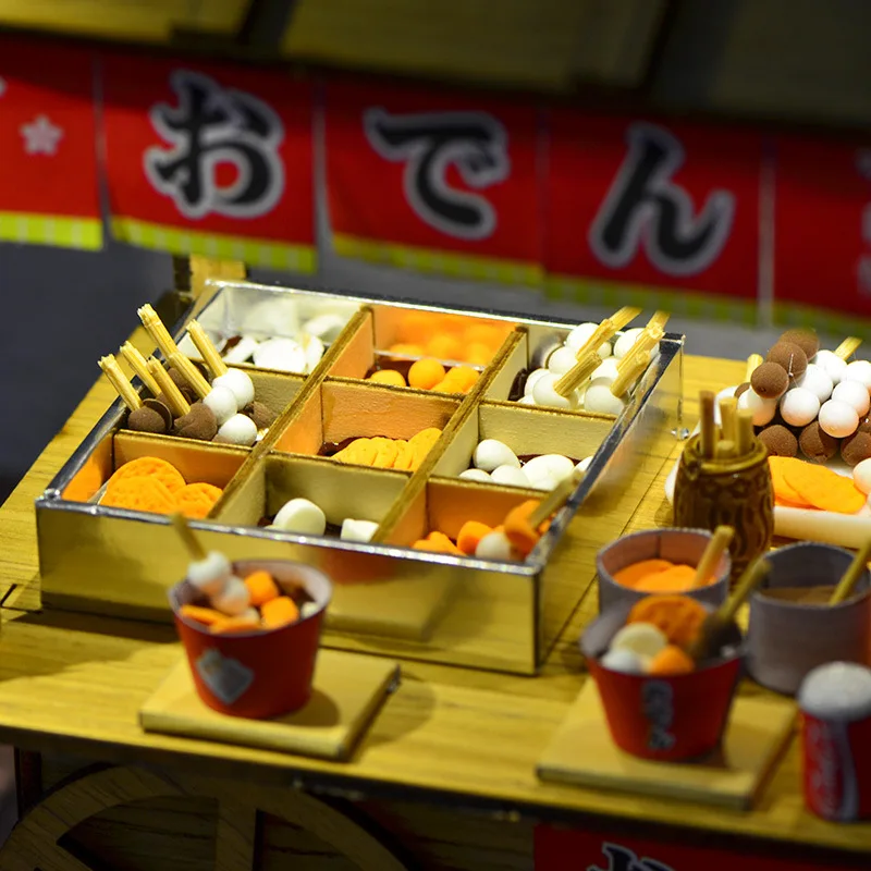 16 DIYJapanese Chinese style handmade wooden doll house Oden cooking car stall creative birthday gift collector decoration