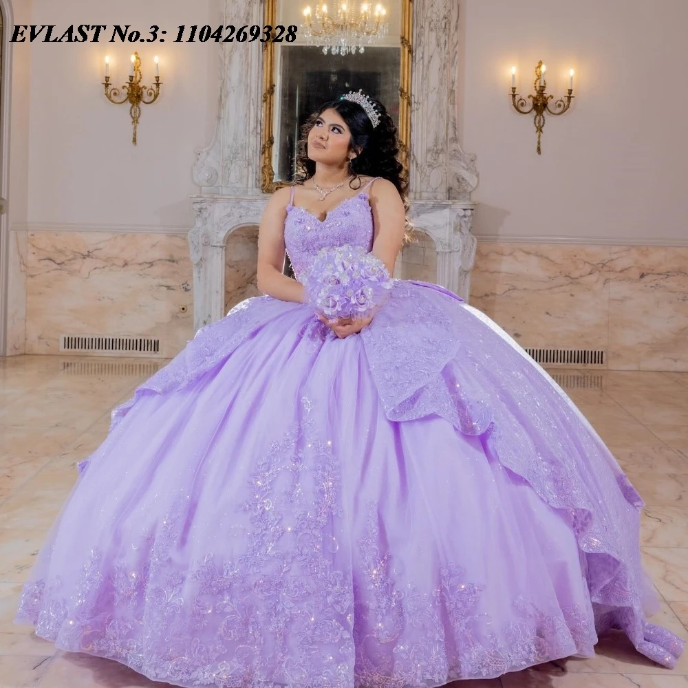 

EVLAST Customized Shiny Lilac Quinceanera Dress Ball Gown Sequins Applique Beading Corset Sweet 16 Vestido De 15 Anos E3Q297