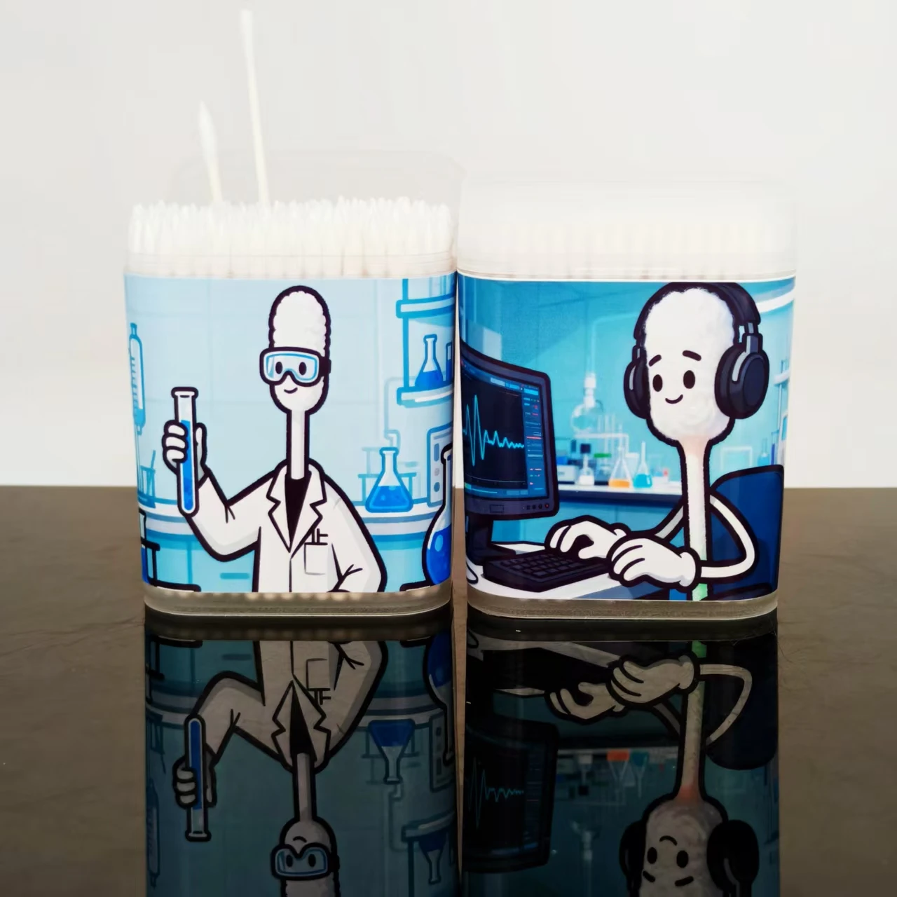 ​ 200 uds/400 Uds. Hisopos de algodón estampados de la serie Laboratory, hisopos de algodón blancos de tallo fino, hisopos de algodón de regalo ​ ​