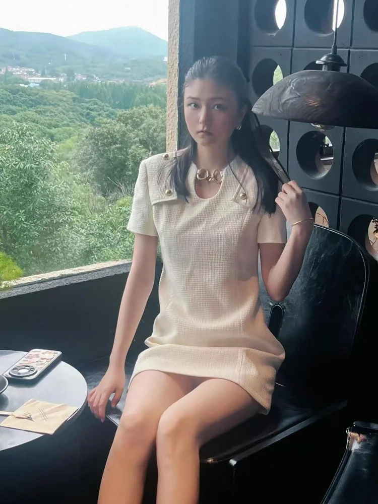 

Ele Summer New Women's Faion Metal Bule Hollow out A-Line ort Dr Fraance Sle Dr Sli Dr