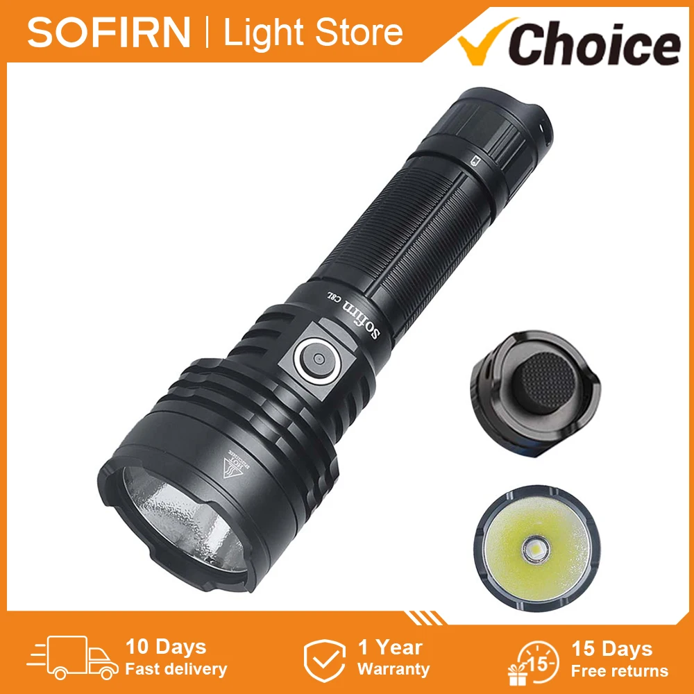 Sofirn C8L 21700 senter taktis kuat, senter taktis 3100lm XHP50D HI LED, lentera berburu isi ulang Tipe C