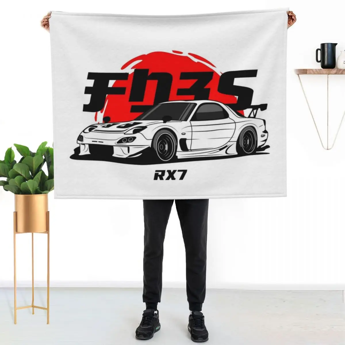 White RX 7 JDM Throw Blanket Portable Lightweight Blanket for Travel Camping