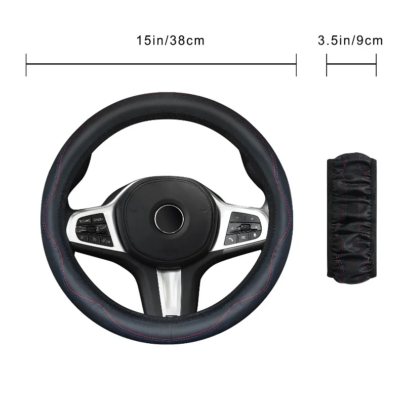 1PC car steering wheel cover, made of pu leather without inner ring embossed corrugations, in a circular d shape for all seasons