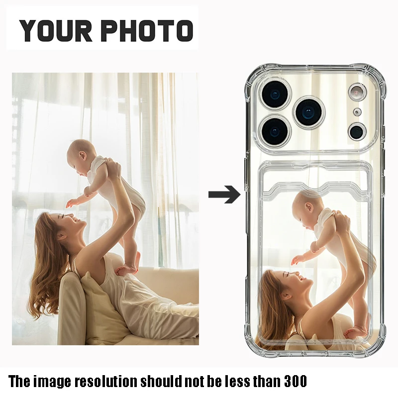 DIY Customized Name Photo Phone Case For iPhone 17 16 15 14 13 12 Pro Max 15 17 Pro Air 11 16e Soft Clear Card Slot Pocket Cover