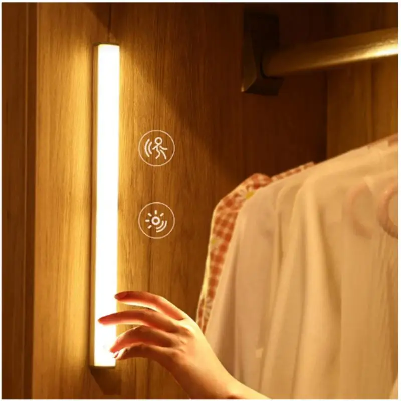 LED Intelligent Wireless Long Strip Body Sensor Lighting Bedroom Night Light USB Charging Electromagnetic Suction Cabinet Light