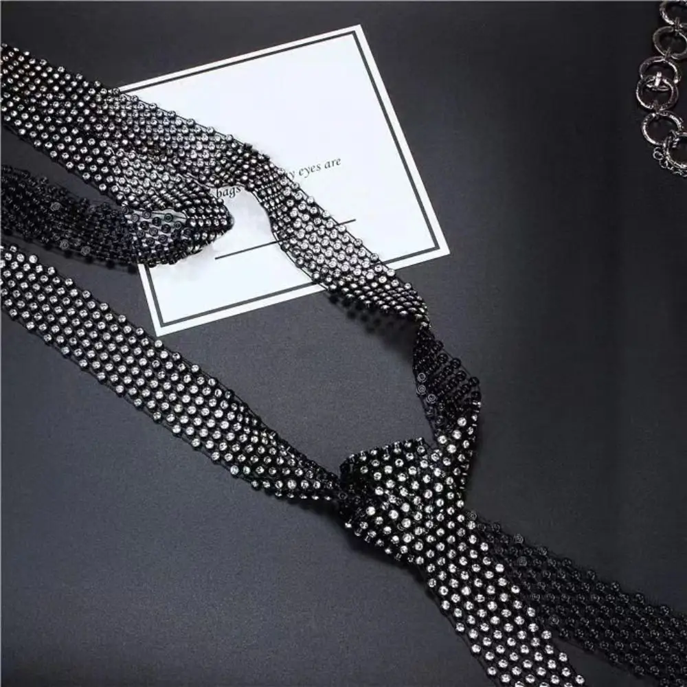 90/130/150cm Rhinestone Tie Shiny Long Necktie Exquisite Hollow Out Dazzling Embellished Tie