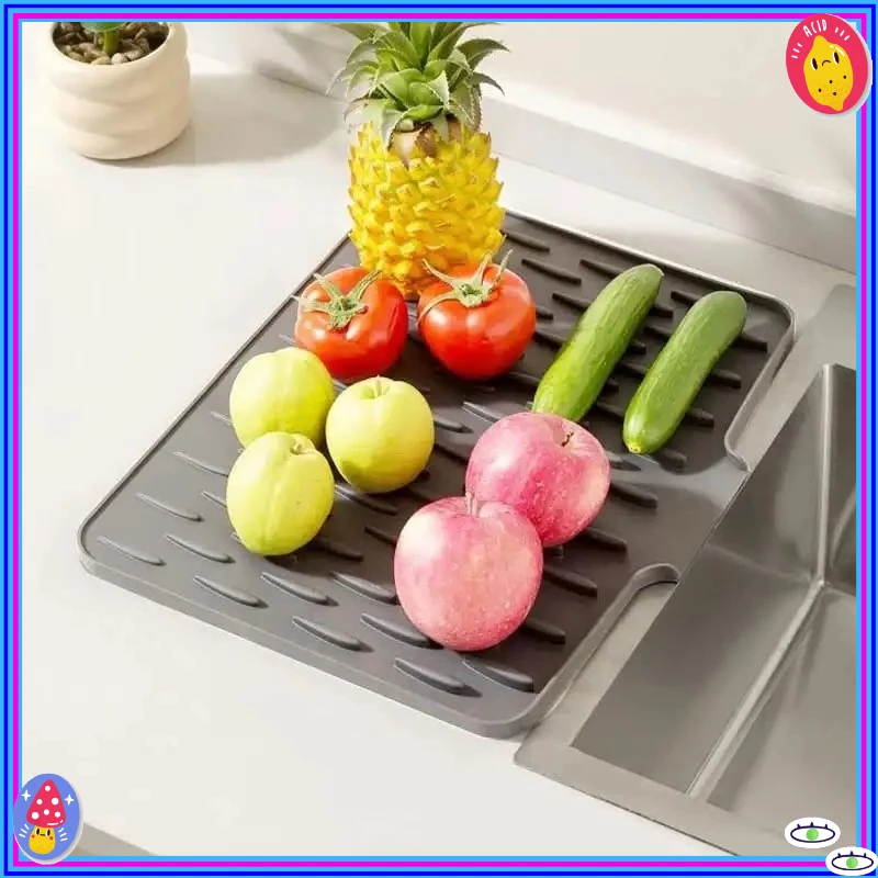 

Silicone Dish Drying Mat for Kitchen Counter No-Spill Worktop Saver Drip-Free Non-Slip Slope Drain Mat Heat-insulating Pot Pads