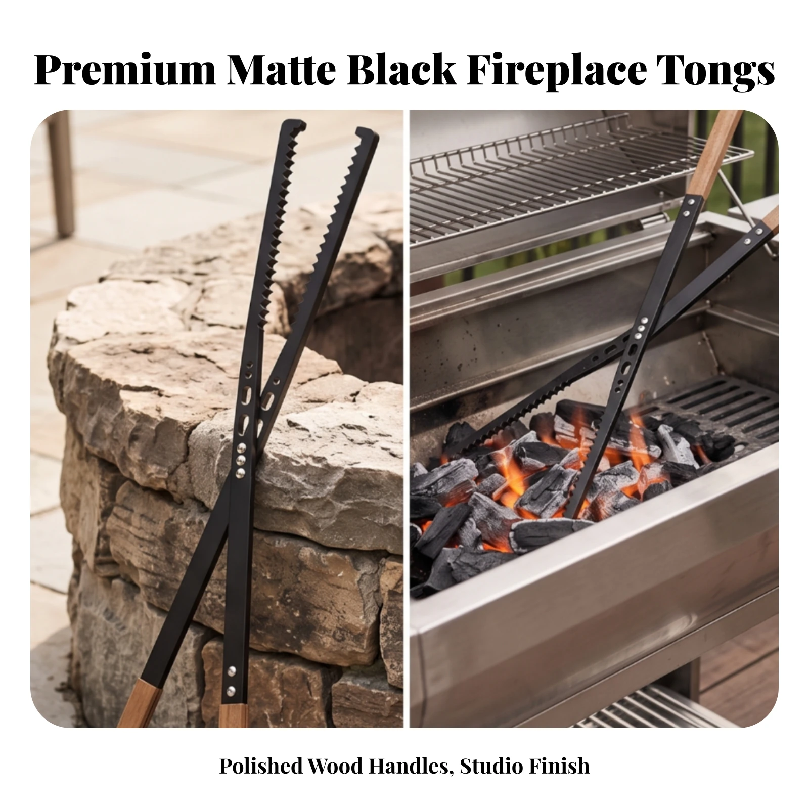 Firewood Tongs with Wood Handles Sturdy Fireplace Tongs with Serrated Gripping Surfaces Firewood Grabber Strong Grip Clamp Safe