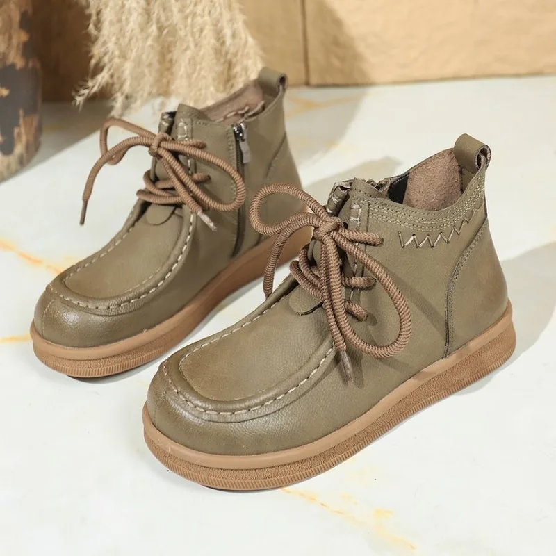 

Женские ботильоны на плоской подошве, повседневная модная обувь в стиле ретро, новинка зимы 2025, удобные спортивные короткие ботинки, трендовый дизайнер