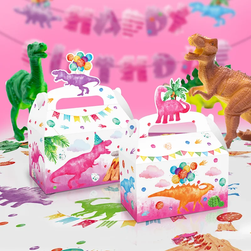 4/24Pcs Pink Dinosaur Candy Box Cake Gift Bags For Kids Dino Theme Party Baby Shower Decoration Favor Supplies view 4