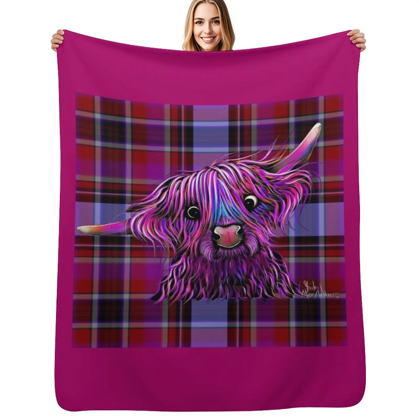 HiGHLaND CoW PRiNT ' HuCKLeBeRRY oN TaRTaN ' BY SHiRLeY MacARTHuR Throw Blanket Elegant Warm Throw Blanket for Hotel Home
