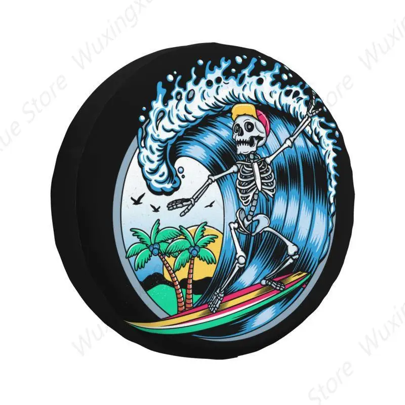 Custom Summer Surf Rider Skull Surfing Spare Tire Cover for Mitsubishi Pajero Jeep RV SUV Trailer Car Wheel Protector Covers