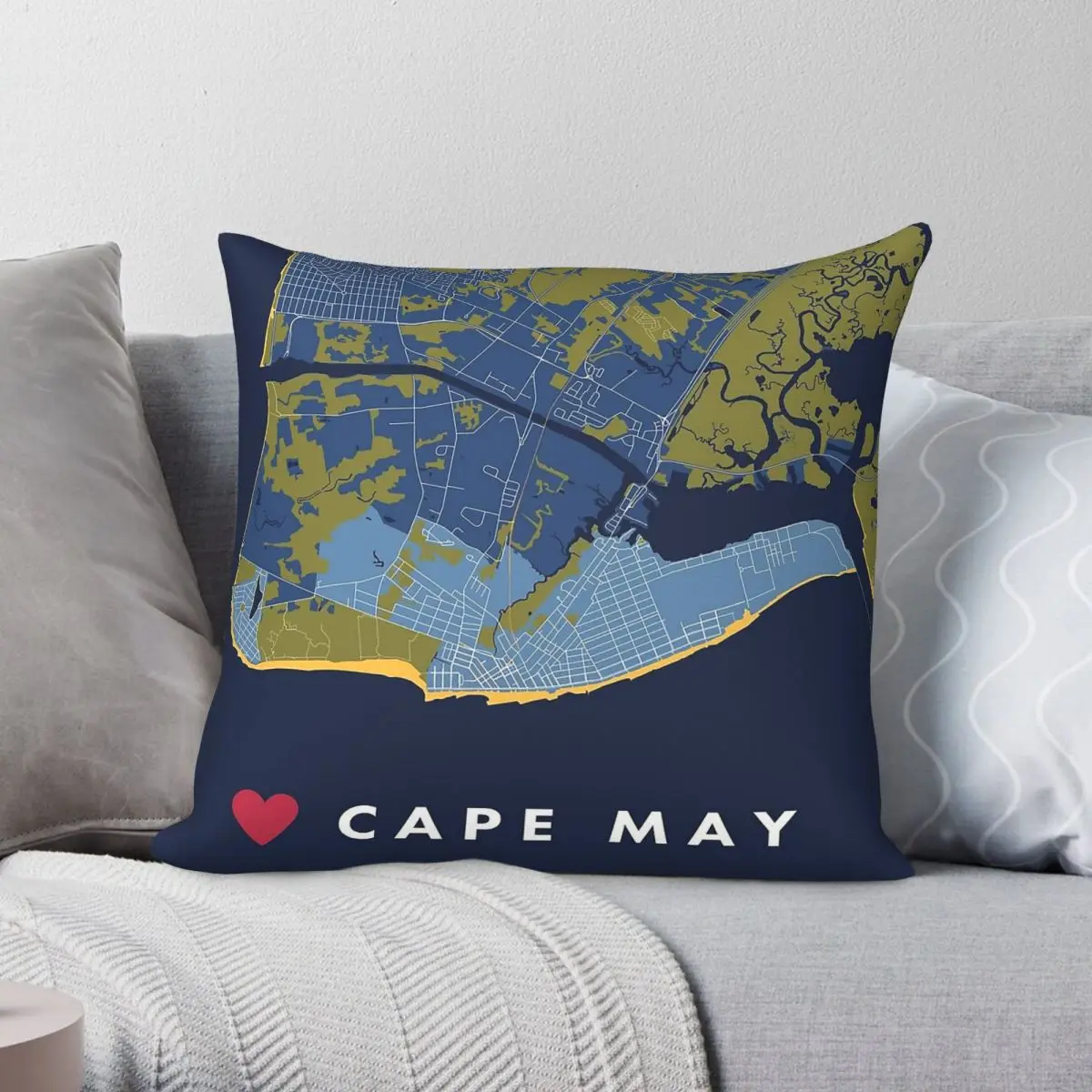 Cape May New Jersey Pillowcase Polyester Linen Velvet Printed Zip Decorative Bed Cushion Cover 45x45