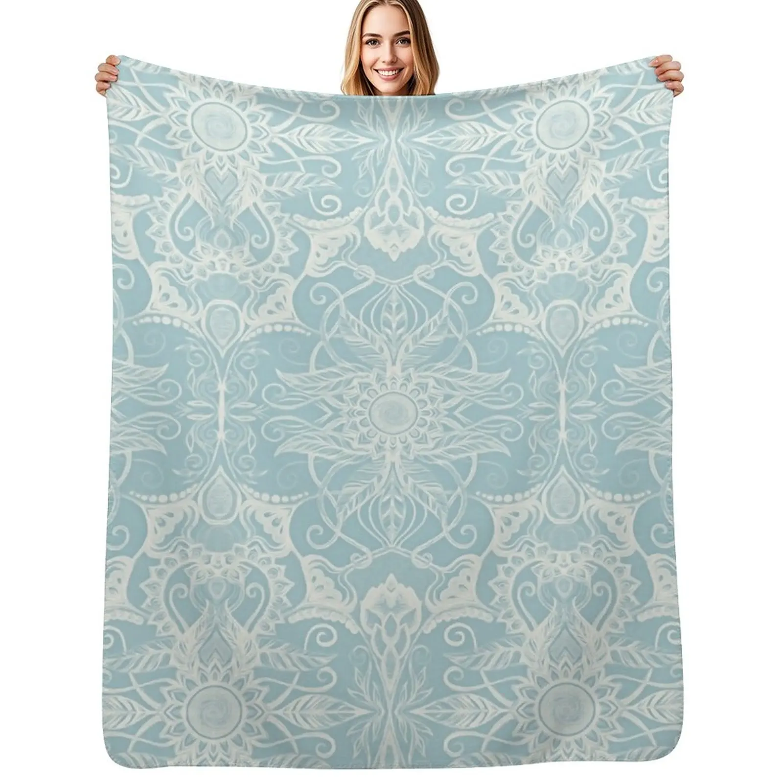 Floral Pattern in Duck Egg Blue & Cream Throw Blanket Winter beds Blankets For Bed Kid'S wednesday for sofa Tourist Blankets