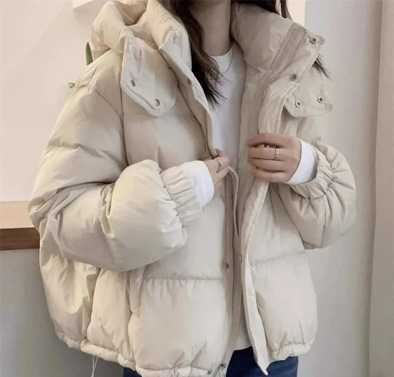 

New Winter Jacket Women Puffer Warm Parkas Female Long Sleeve Casual Cotton Padded Jacket Hooded Snow Wear Coat