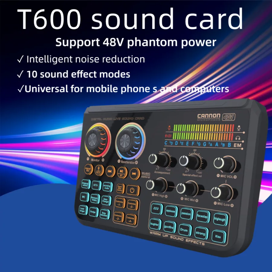 

Hosabely T600 Sound Card Karaoke Set with Full Mic And Speaker USB Audio Interface for Live Streaming