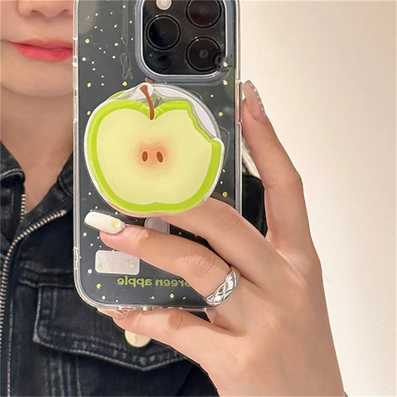 

Korean Cute Green Apple For Magsafe Magnetic Phone Griptok Grip Tok Stand For iPhone Foldable Wireless Charging Case Holder Ring