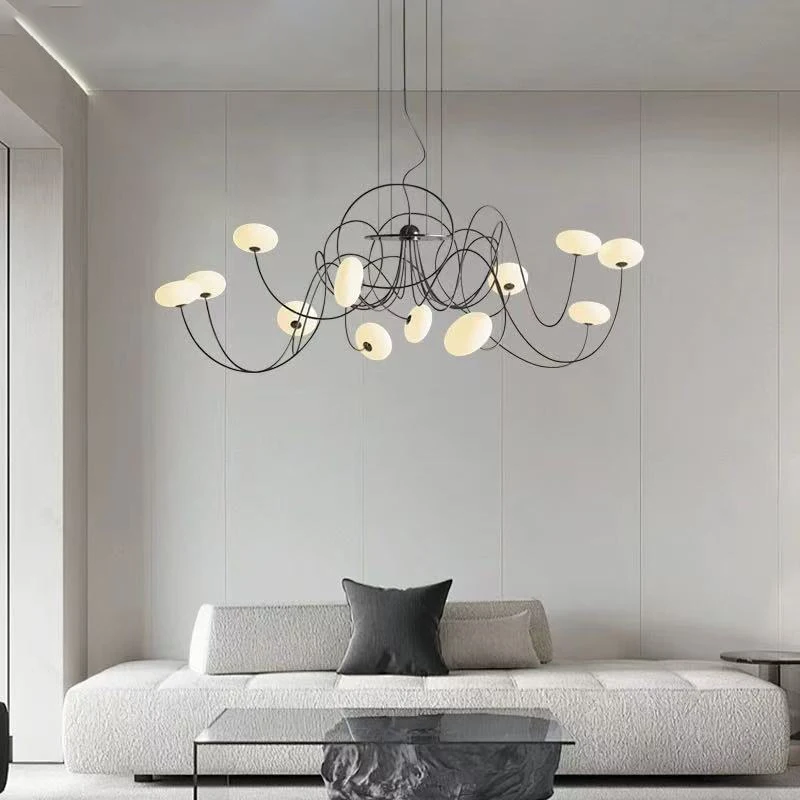 Minimalist Lamps In The Living Room, Nordic Modern Chandeliers, Artistic Creativity, Special-shaped Curved Iron Wire Lighting