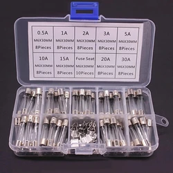 72PCS 6X30MM glass fuse 0.5A-30A 6*30mm fuse sample box with bracket