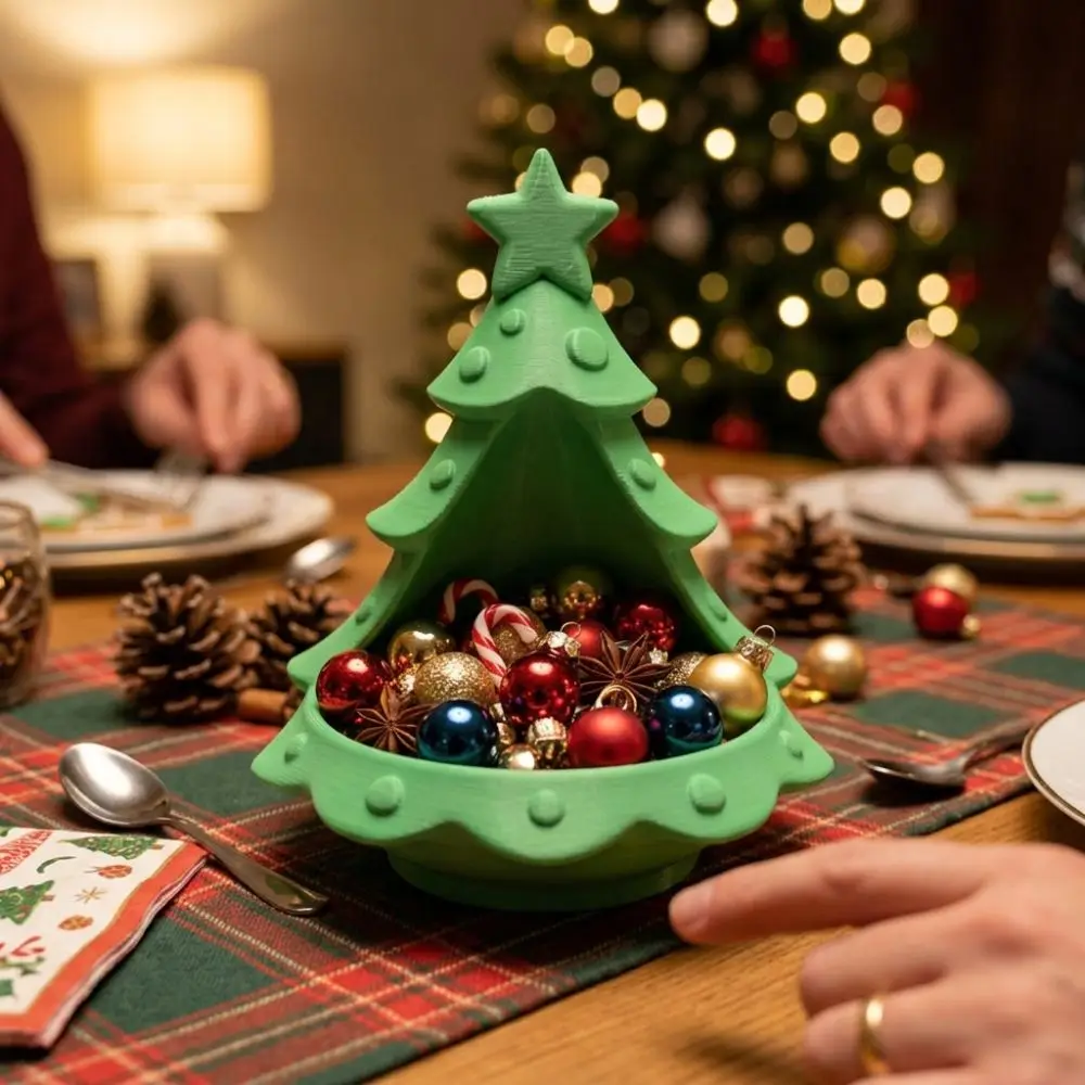 3D Printed Christmas Tree Storage Tray Star Top Accent Hollow out Small Tree Candle Holder Decorative Plastic