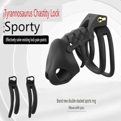 2024 New Double-stacked Penis Ring Tyrannosaurus Chastity Device Sports Multi-purpose Double-ring Breathable Male Chastity Cage