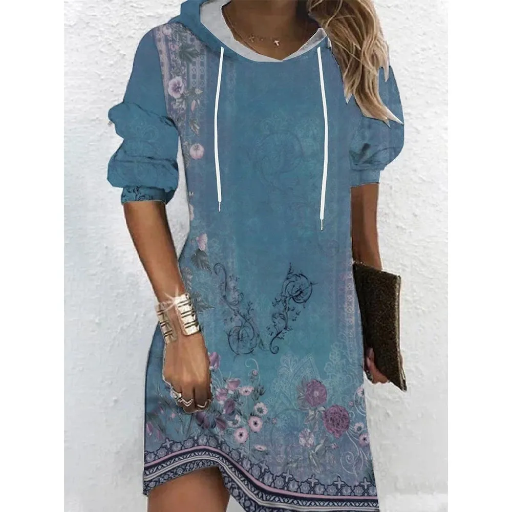 

Женская толстовка с капюшоном и цветочным принтом больших размеров, удобная зимняя женская одежда с завязками