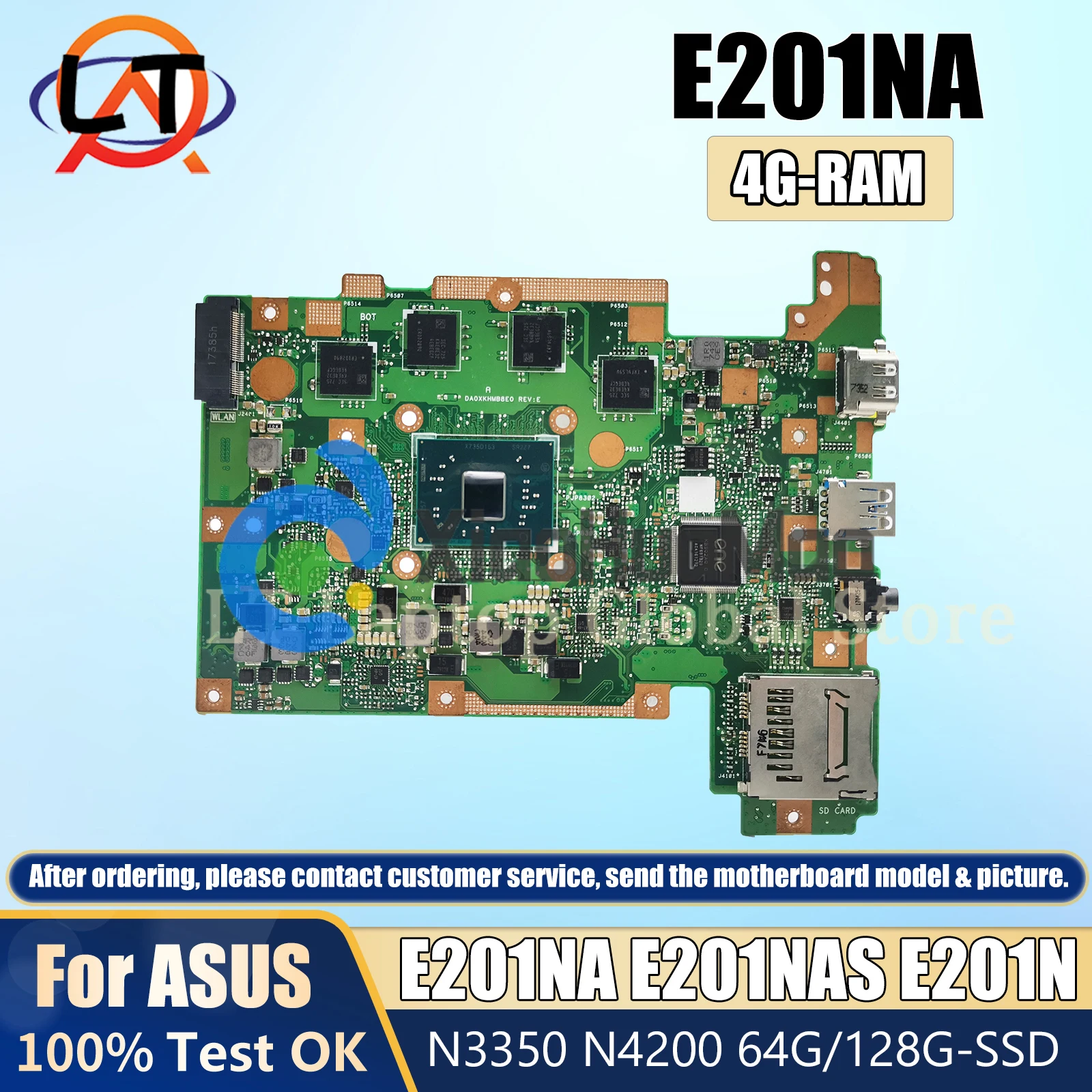 

E201NA Mainboard For ASUS E201NAS E201N Notebook Motherboard with N3350 N4200 4G RAM CPU 64G 128G-SSD 100% tested