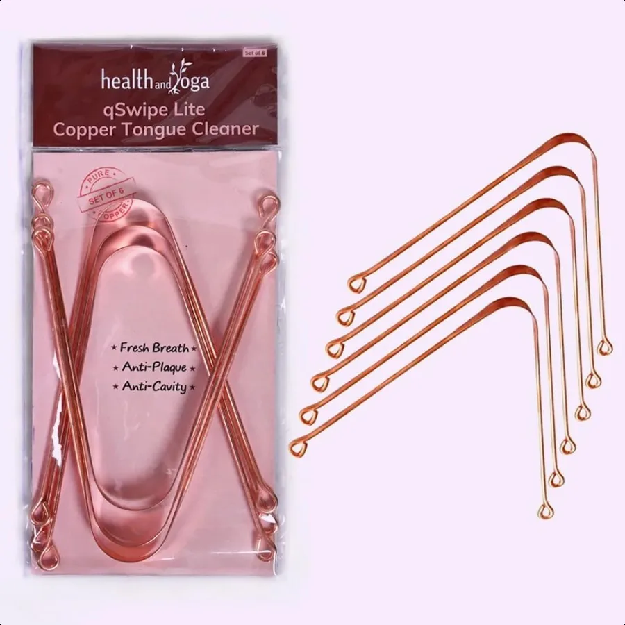 

HealthAndYoga™ qSwipe Lite Copper Tongue Cleaners Pack of 6 Prevents Bad breath Improves taste Flexible Curved ends provide goo