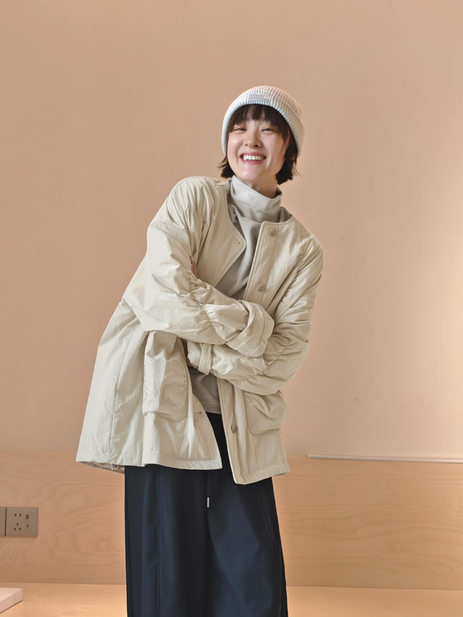 

Warm Cotton Jacket for Women with Scarf Loose Fit Anti-symmetric Design Folded Cotton Clothes Outerwear Ladies Fashion